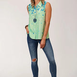 Roper 1545 Summer Floral (Green) - Women's Sleeveless Shirt
