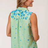 Roper 1545 Summer Floral (Green) - Women's Sleeveless Shirt