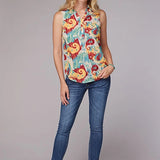 Roper 2073 Ikat Paisley (Blue) - Women's Sleeveless Shirt