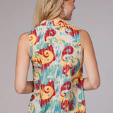Roper 2073 Ikat Paisley (Blue) - Women's Sleeveless Shirt