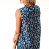 Roper 00721 Paisley Border (Blue) - Women's Sleeveless Shirt