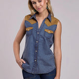 Roper 2863 Suede Yokes (Blue) - Women's Western Blouse