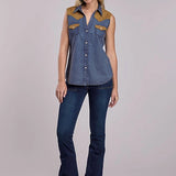 Roper 2863 Suede Yokes (Blue) - Women's Western Blouse