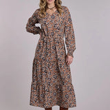 Roper 3096 Wallpaper Floral (Brown) - Women's V-Neck Dress