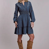 Roper 3249 Long Sleeve (Blue) - Women's Denim Dress
