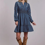 Roper 3249 Long Sleeve (Blue) - Women's Denim Dress
