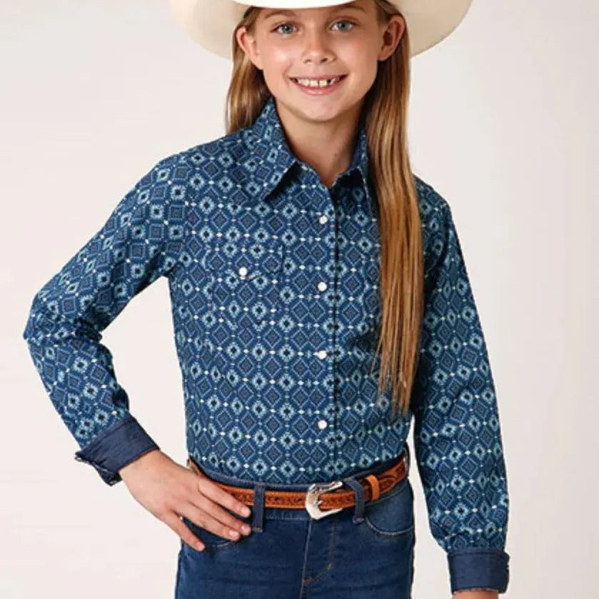 Roper West Made (Mini Aztec) - Girl's Western Snap Shirts (Closeout)