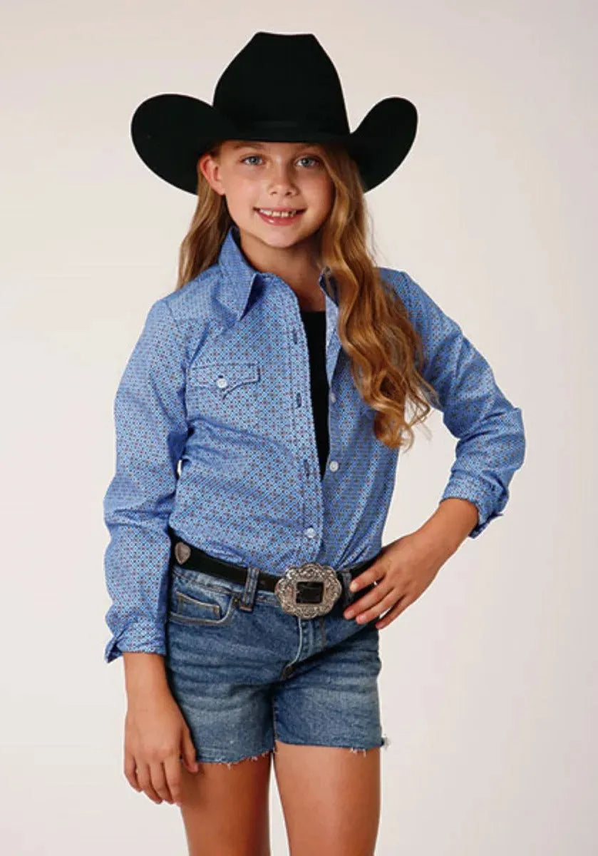 Roper Blue Thistle (Blue) - Girl's Western Snap Shirts (Closeout) - Hatcountry