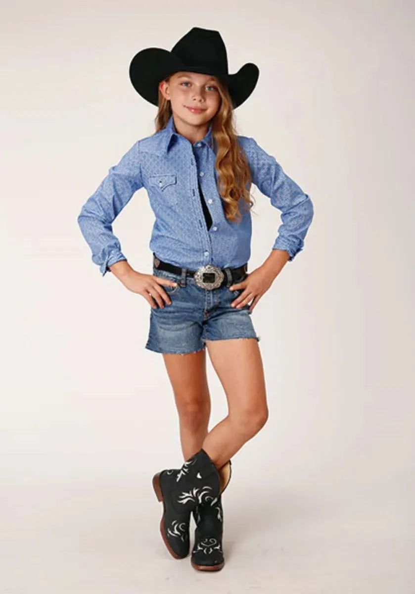 Roper Blue Thistle (Blue) - Girl's Western Snap Shirts (Closeout) - Hatcountry