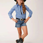 Roper Blue Thistle (Blue) - Girl's Western Snap Shirts (Closeout) - Hatcountry