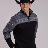 Roper 3324 Pieced Fleece (Black) - Men's Quarter Zip Sweater