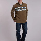 Roper 3324 Border Print (Brown) - Men's Quarter Zip Sweater
