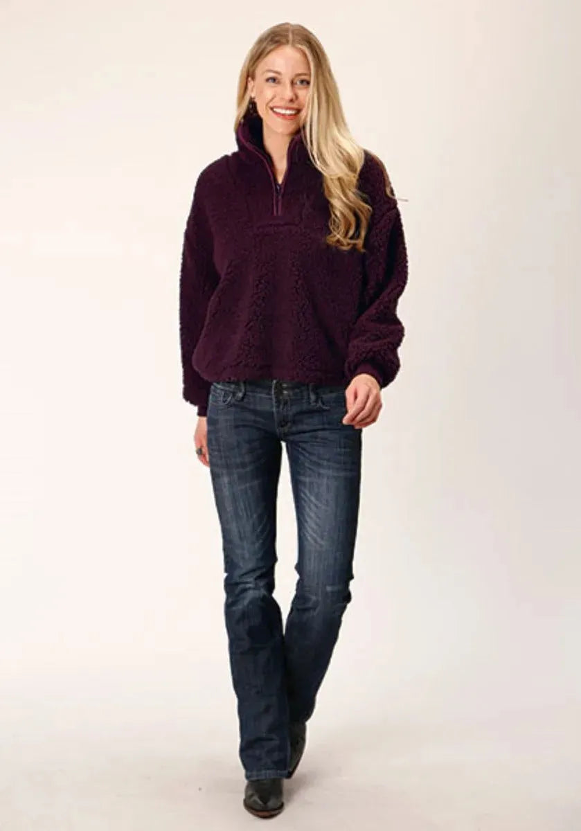 Roper Cropped Polar Fleece Pullover (Wine) - Women's Fleece Pullover - Hatcountry