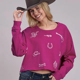 Roper 3198 Western Stickers (Berry) - Women's Fleece Sweatshirt