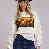 Roper 3135 Printed Horses (Cream) - Women's Fleece Sweatshirt