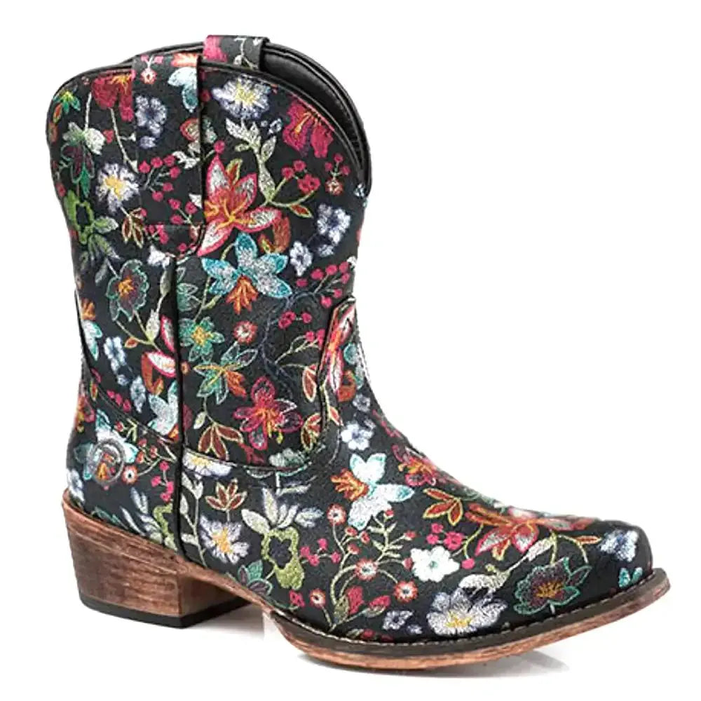 Roper Ingrid (Black) - Women's Metallic Leather Cowgirl Boot - Hatcountry