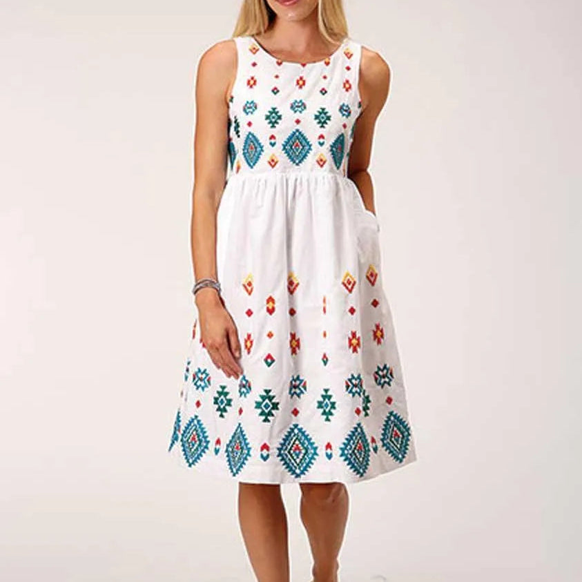Stetson Bright Schiffli (White) - Women's Sleeveless Cotton Lawn Dress - Hatcountry