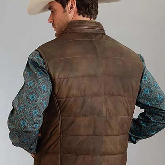 Stetson Suede Puffer Vest (Brown) - Men's Leather Vest - Hatcountry