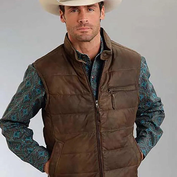 Stetson Suede Puffer Vest (Brown) - Men's Leather Vest - Hatcountry
