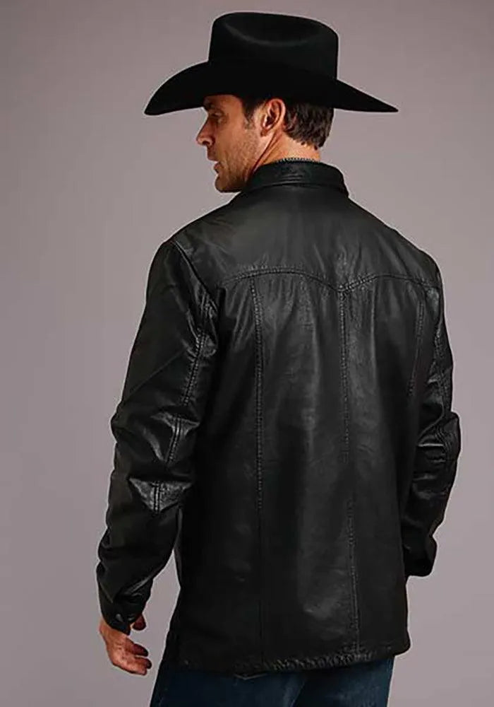 Stetson Leather Western Shirt Jacket (Black) - Men's Leather Jacket - Hatcountry