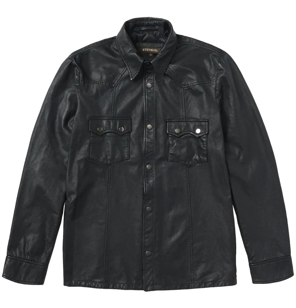 Stetson Leather Western Shirt Jacket (Black) - Men's Leather Jacket - Hatcountry