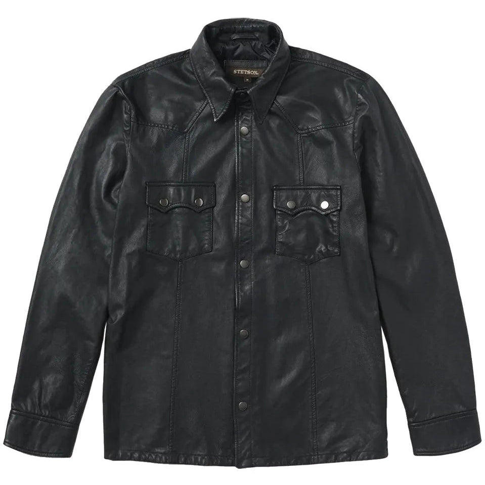 Stetson Leather Western Shirt Jacket (Black) - Men's Leather Jacket - Hatcountry