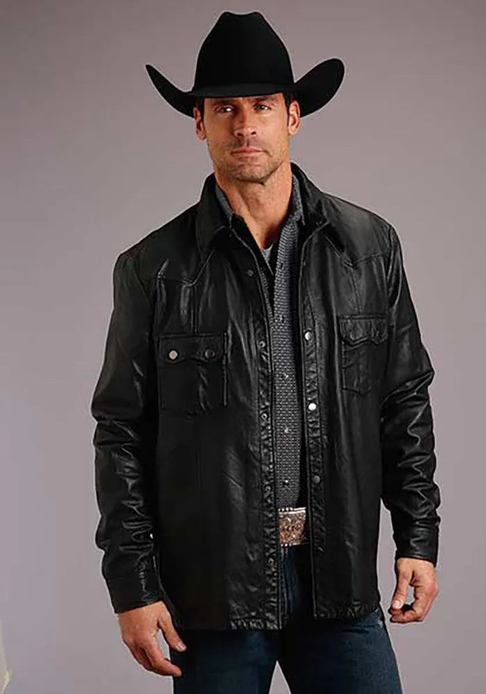 Stetson Leather Western Shirt Jacket (Black) - Men's Leather Jacket - Hatcountry