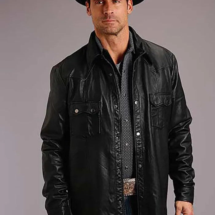 Stetson Leather Western Shirt Jacket (Black) - Men's Leather Jacket - Hatcountry