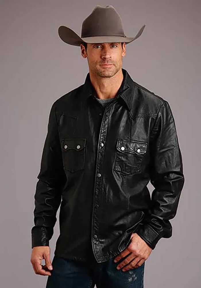 Stetson Leather Western Shirt Jacket (Black) - Men's Leather Jacket - Hatcountry