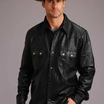 Stetson Leather Western Shirt Jacket (Black) - Men's Leather Jacket - Hatcountry