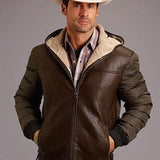 Stetson Novelty Solid Hooded Jacket (Brown) - Men's Leather Jacket - Hatcountry