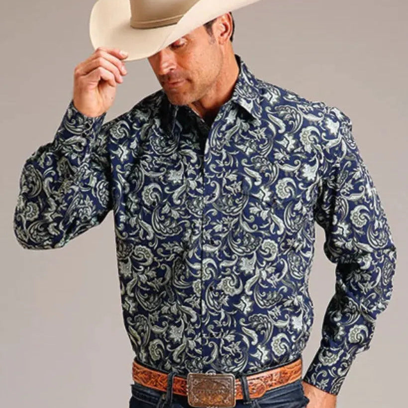 Stetson Midnight Paisley (Blue) - Men's Western Shirt - Hatcountry