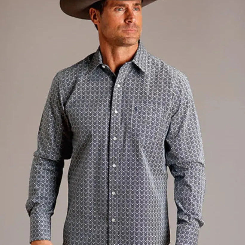 Stetson Chevron Grid (Blue) - Men's Western Shirt - Hatcountry