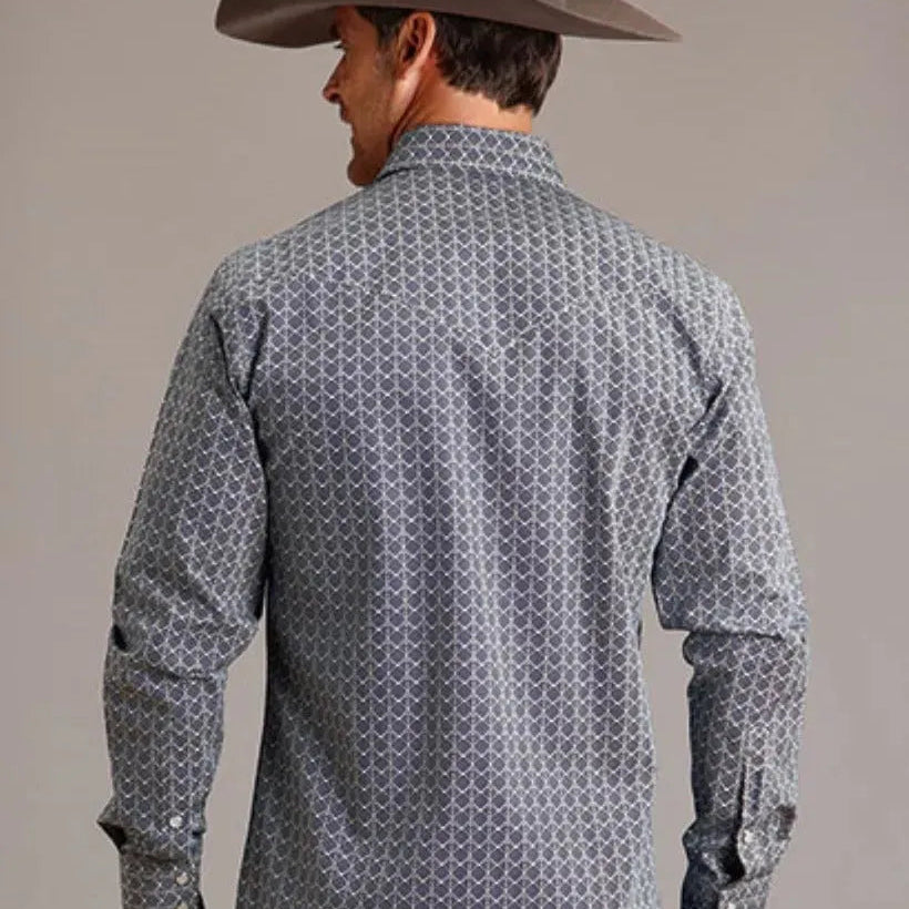 Stetson Chevron Grid (Blue) - Men's Western Shirt - Hatcountry