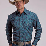 Stetson 3207 Marine Paisley (Azure Blue) - Men's Western Shirt