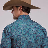 Stetson 3207 Marine Paisley (Azure Blue) - Men's Western Shirt