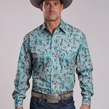 Stetson 2868 2 Pocket Paisley (Turquoise) - Men's Western Shirt