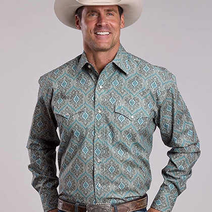 Stetson 2869 Spruce Medallion (Blue) - Men's Western Shirt