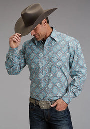 Stetson 1918 Turquoise Medallion (Blue) - Men's Western Shirt