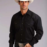 Stetson 0158 Solid Poplin (Black) - Men's Western Shirt
