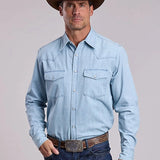 Stetson Light Weight Chambray (Blue) - Men's Western Shirt