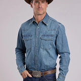 Stetson Denim with Turquoise Snaps (Blue) - Men's Western Shirt