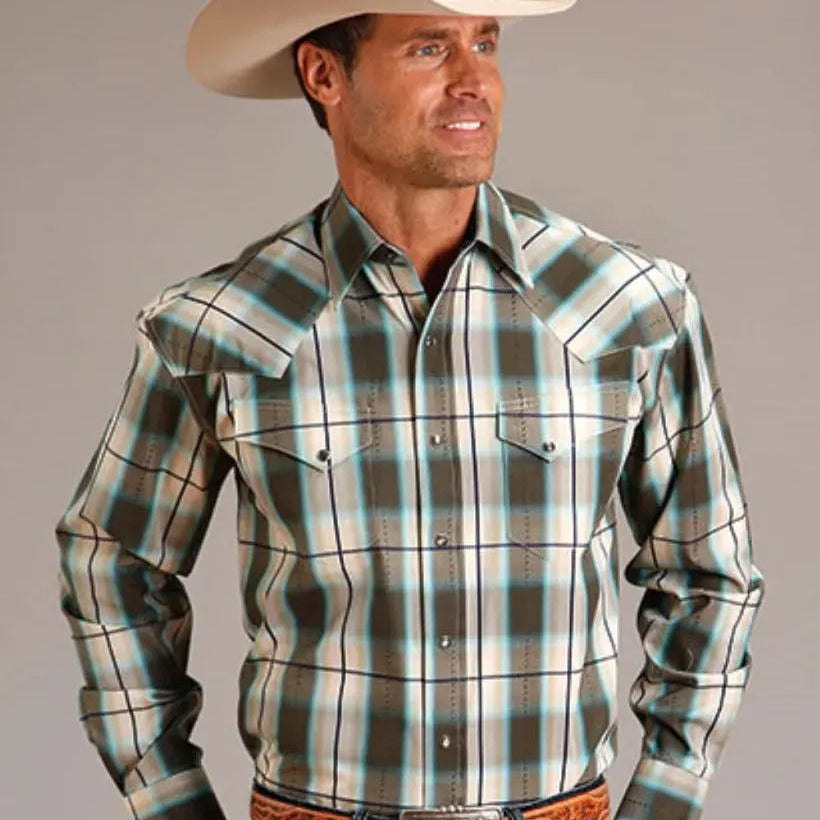Stetson Olive Dobby (Green) - Men's Western Shirt - Hatcountry