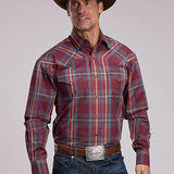 Stetson 3210 Dobby Plaid (Wine) - Men's Western Shirt