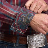 Stetson 3210 Dobby Plaid (Wine) - Men's Western Shirt
