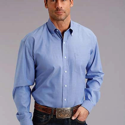 Stetson 3868 Solid Oxford (Blue) - Men's Western Shirt