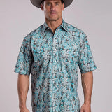 Stetson 2868 Paisley Poplin (Turquoise) - Men's Short Sleeve Shirt
