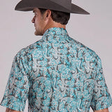 Stetson 2868 Paisley Poplin (Turquoise) - Men's Short Sleeve Shirt
