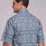 Stetson 2874 Poplin Medallions (Blue) - Men's Short Sleeve Shirt