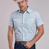 Stetson 3004 Victorian Floral (Blue) - Men's Short Sleeve Shirt
